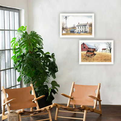 2 Living Room Hanging Art: Washday And Granddad's Old Truck. Multicolor Wood & Paper. 2 In. Package Height Stylish Decoration: 13.78