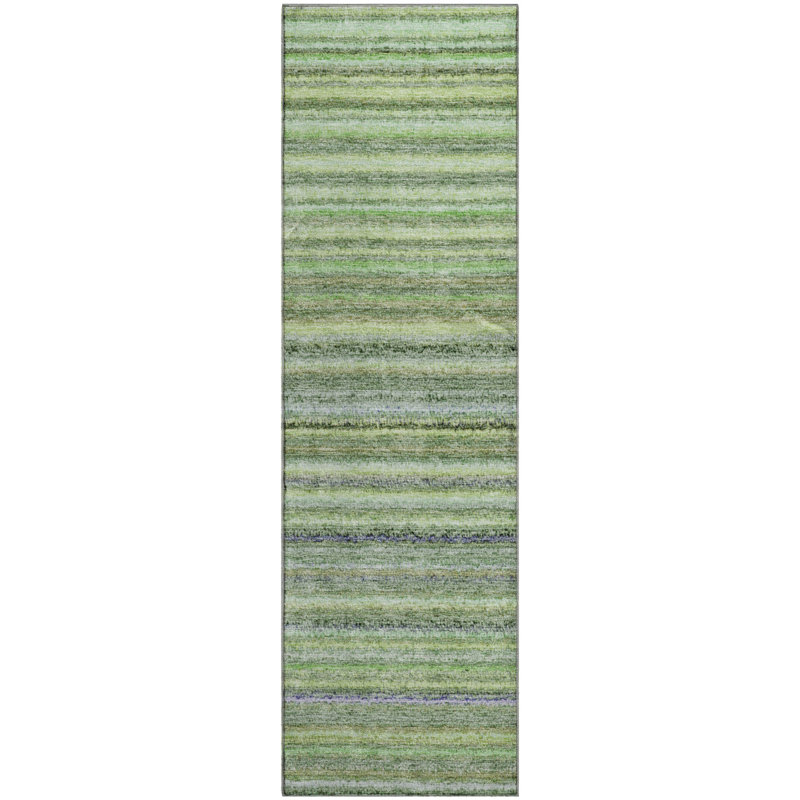 Premium Machine Washable Cerrito AMF598 Green Runner Rug, Runner 2'3" x 7'6"