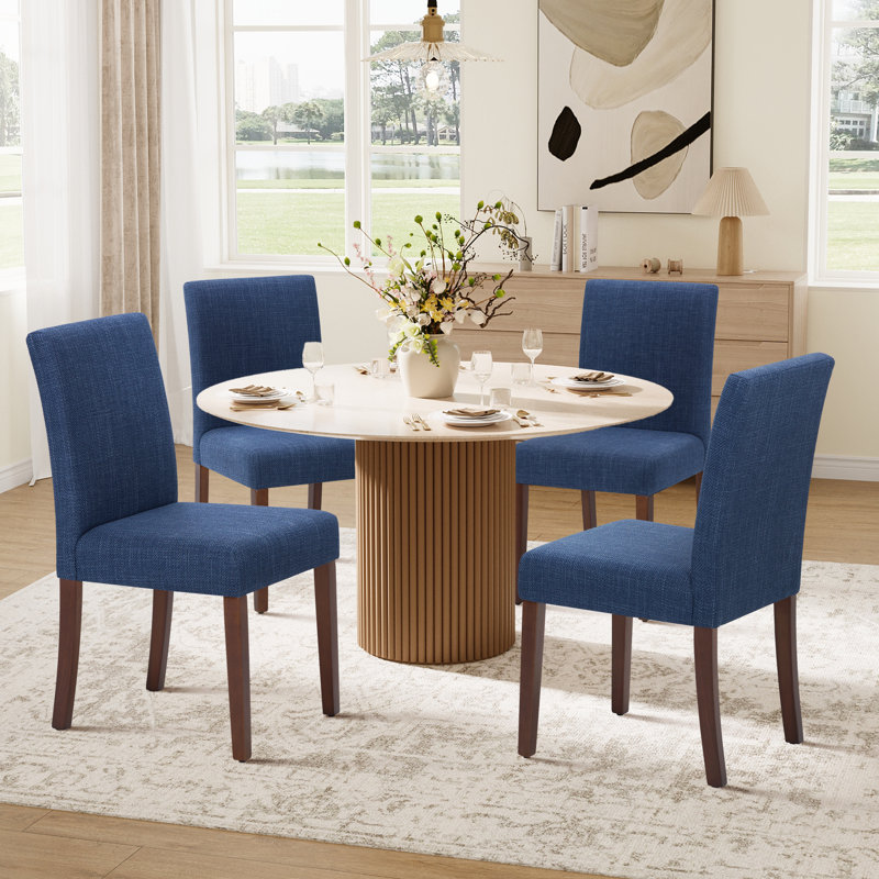 Upholstered Dining Chair Set, Solid Wood Legs, Breathable Fabric Seat, Thick Cushion for Comfort, Modern Parsons Style Side Chairs for Dining Room