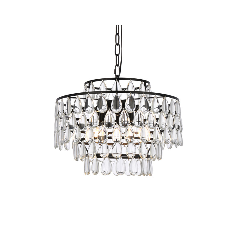 5-Light Dimmable Crystal Tiered Chandelier, Black, 72" H x 18" W x 18" D
