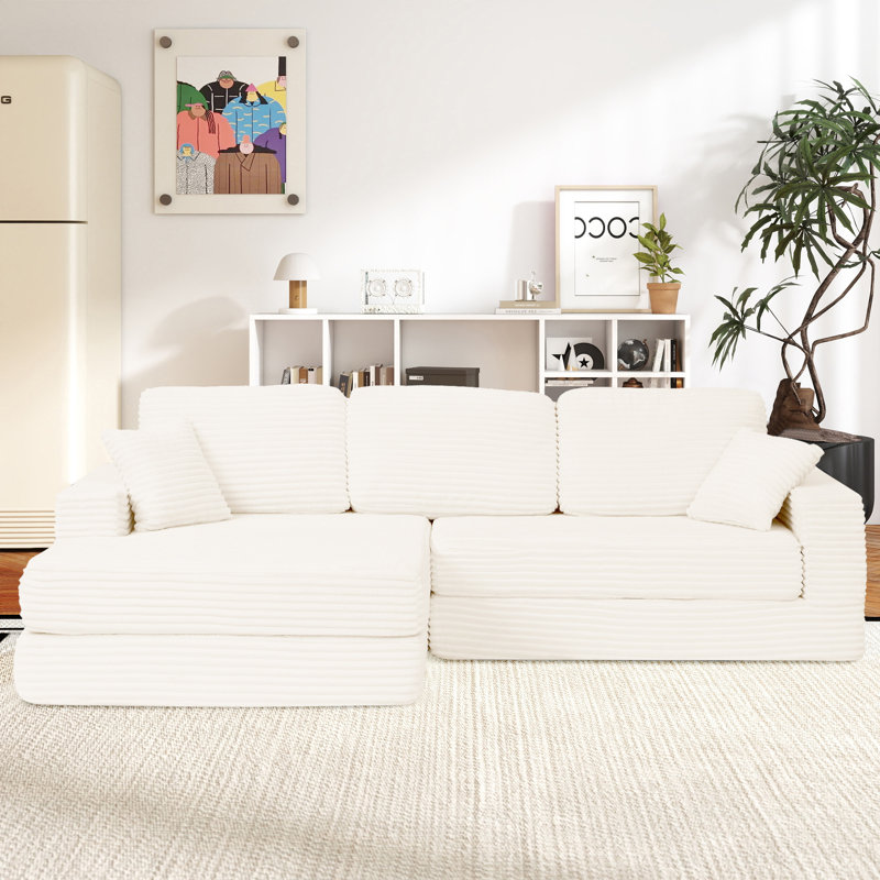 Canapé à gauche, ensemble de canapé modulaire en L, canapé modulaire compressible en velours côtelé minimaliste moderne qui se déplie en lit
