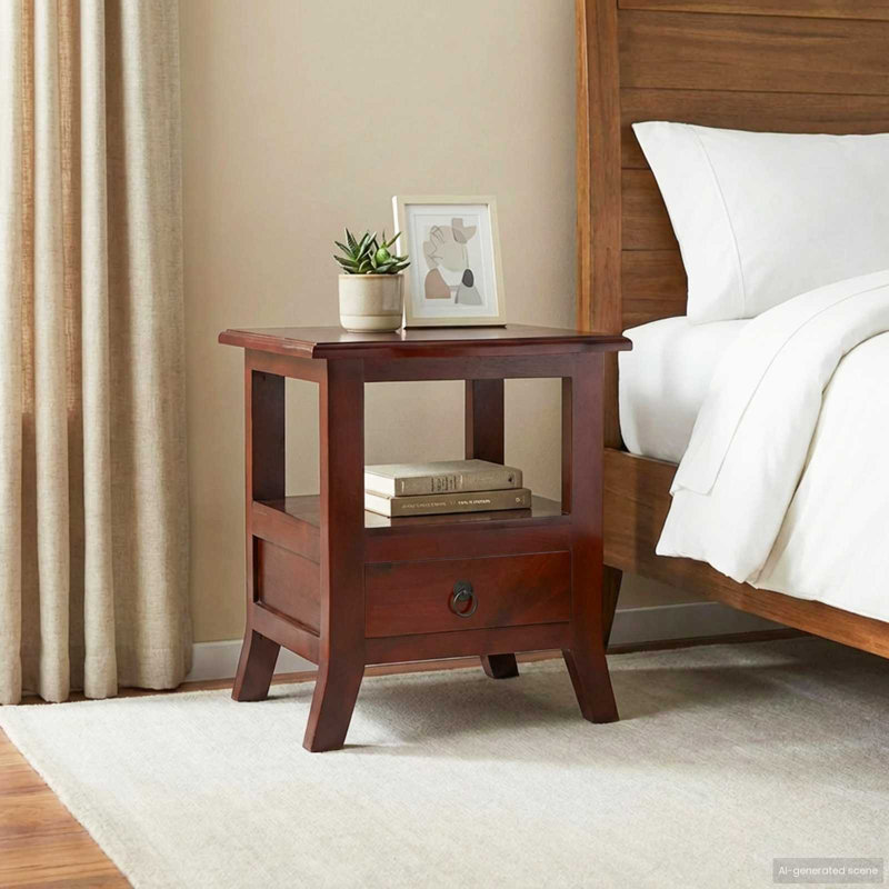 40cm W Solid Wood Bedside Table, Brown