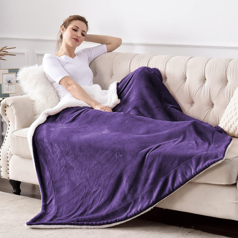 Microplush Soft Fleece Blanket - Fuzzy, Warm, Bed Reversible Blanket, Purple, Throw