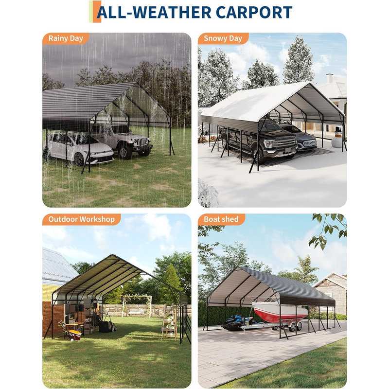 20x25 FT Metal Carport, Heavy Duty Shelter for 2 Full-Size Trucks, Boats & RVs, 13.4' H x 23.2' W x 25.9' D