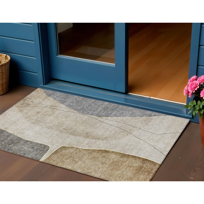 Tapis extérieur lavable abstrait taupe 3 'x 5' beige