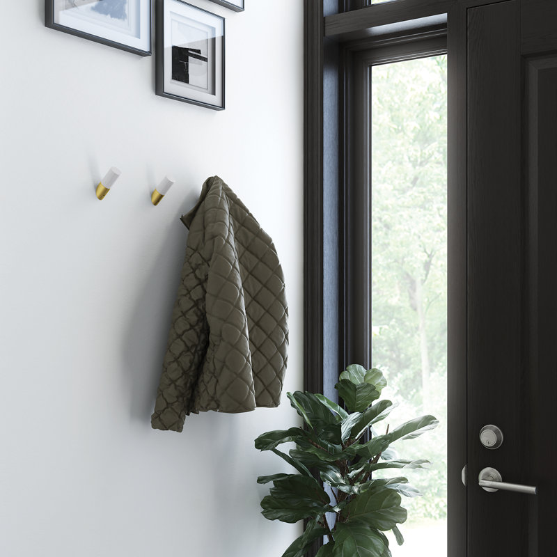 Keniyah Solid Wood Wall Hook, Brushed Brass