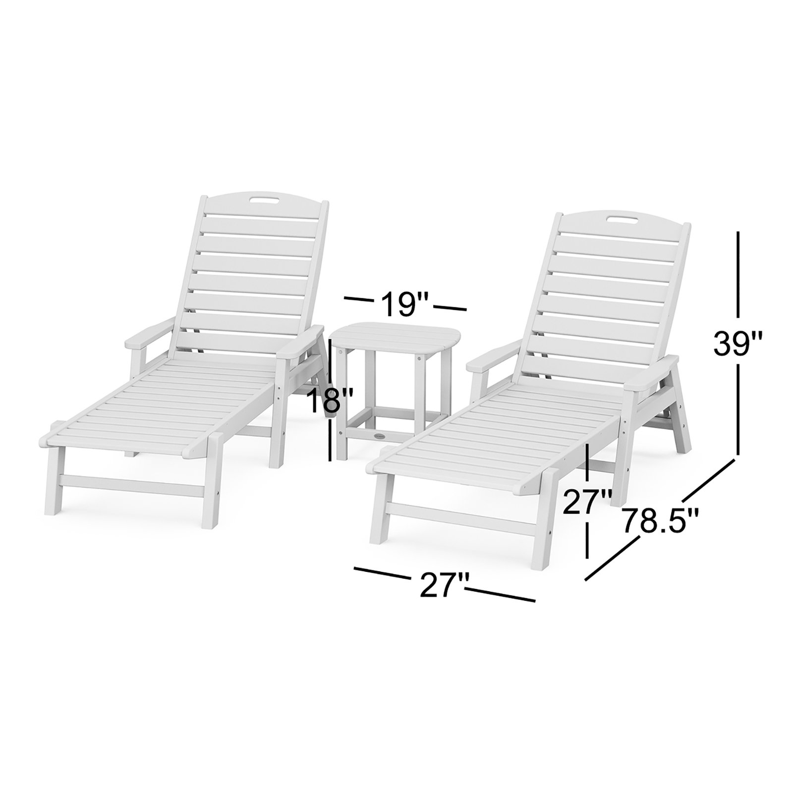 Nautical 3 Piece Chaise Lounge Set with Side Table, Teak