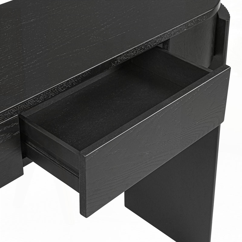 Console en bois naturel avec motif cannelé, Noir