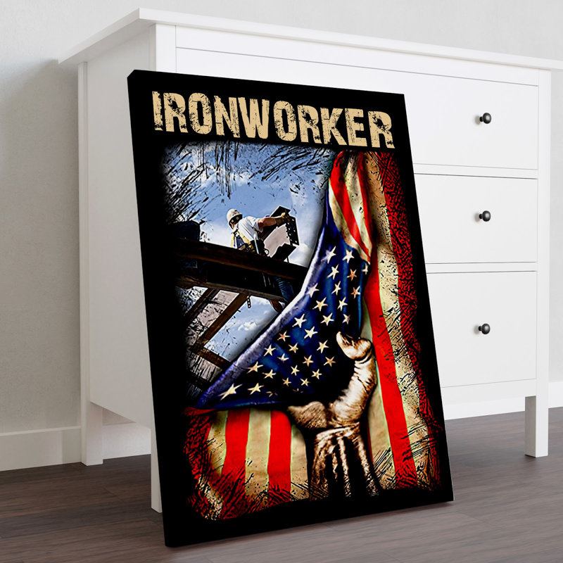 Toile tendue American Ironworker Gallery - For Illustration, bleu et rouge, H 36 po x l 24 po x P 2 po