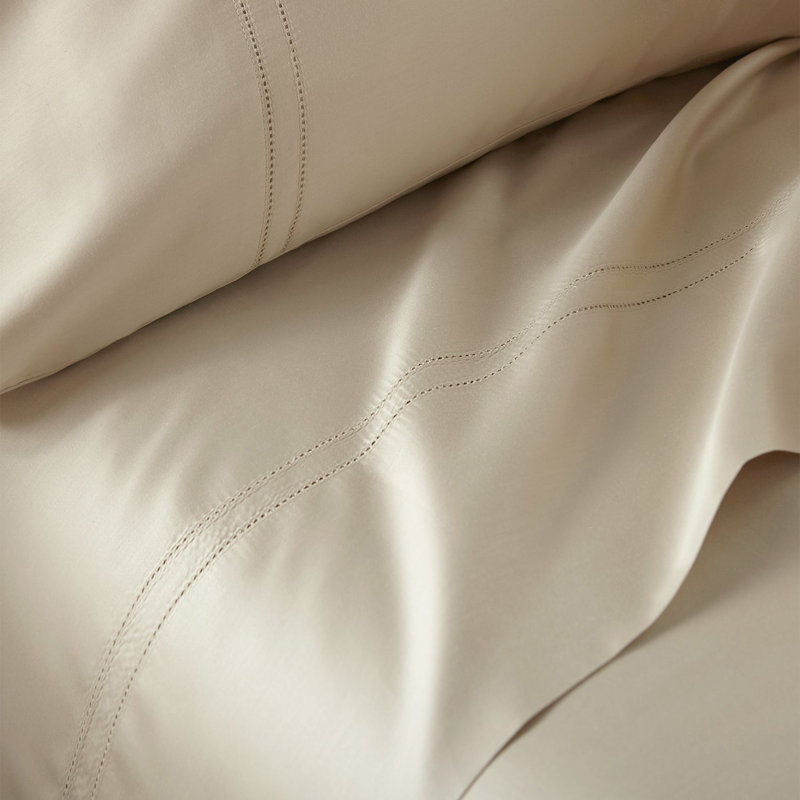 Yalda Egyptian Cotton Sateen Sheet Set , Tan, Twin XL Sheet Set + 1 Pillowcase