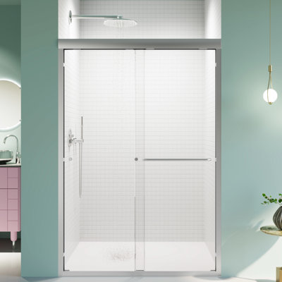 Semi- Double Sliding Shower Door, 44"-48"w X 72"h, Tempered Glass, , Water Retainer Minimal Space Occupation
