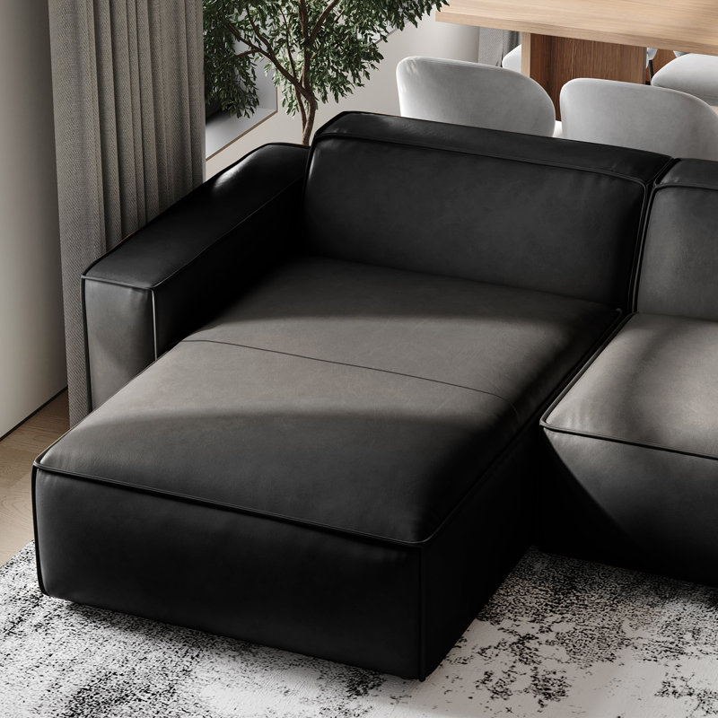 Valencia Hamall Full Aniline Leather Modular Sofa With Down Feather, Black Leather, 28" H x 124" W x 66" D