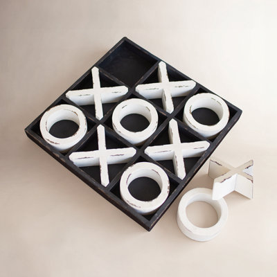  Wooden Tic-Tac-Toe Game 2"H, Black Distressed Painted Wood (Set of 2)