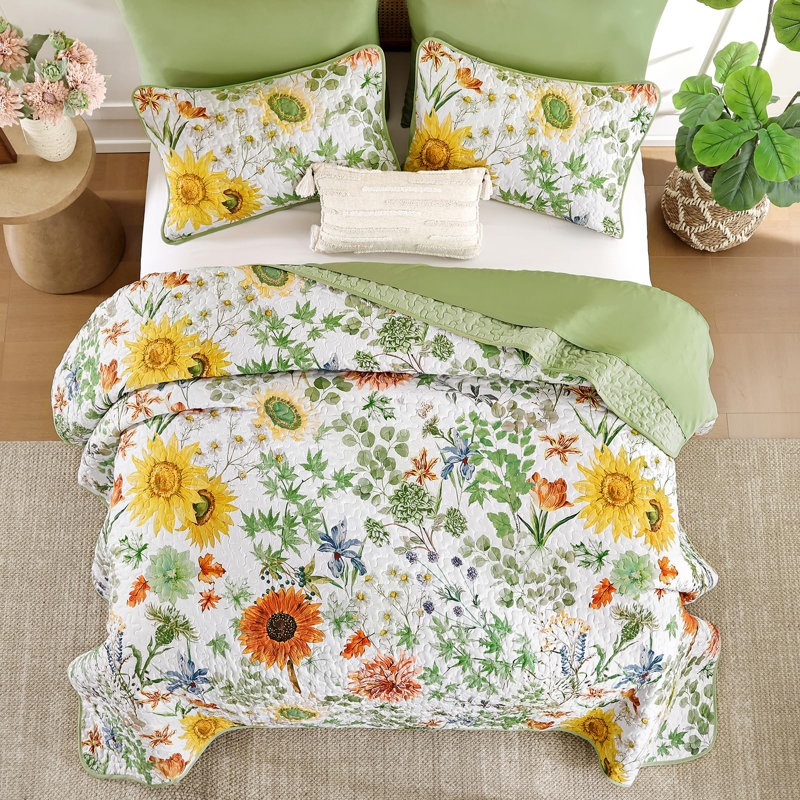 Ensemble de couvre-lit 3 pièces 3 pièces, Vert sauge, Courtepointe pour lit grand + deux taies décorati