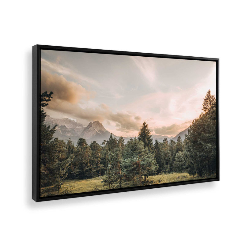 Twilight Alpine View Rolled Canvas Print, 12.75" H x 18.75" W x 1.75" D, Satin Black Floater Framed