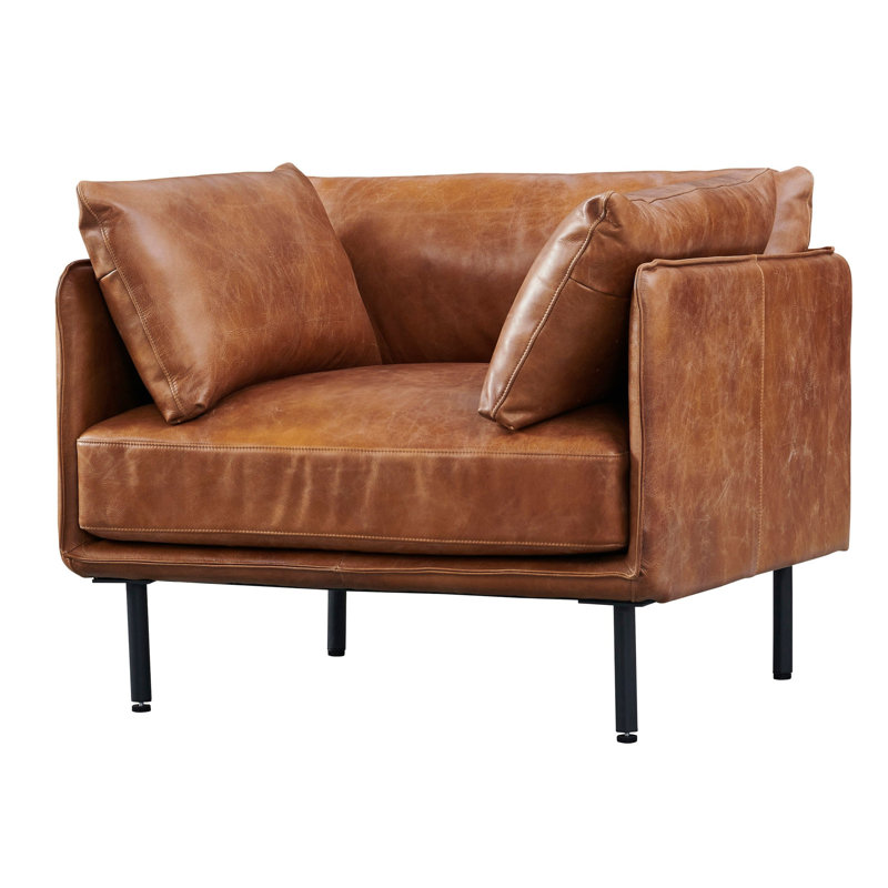 Fauteuil industriel moderne Venezia, Cuir véritable brun clair