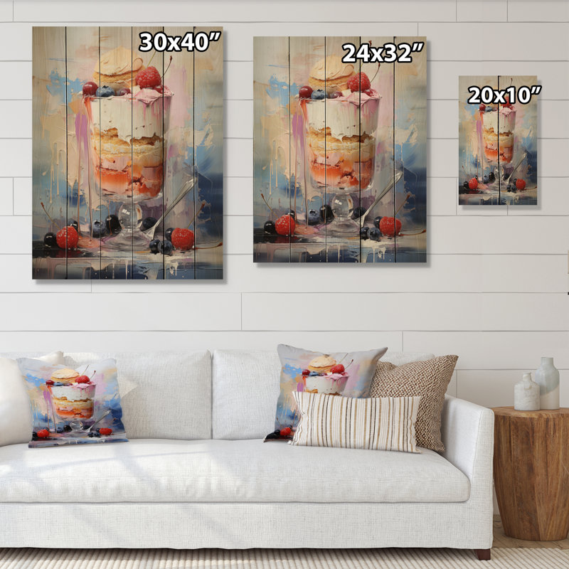Dessert popart alimentaire sur impression sur bois, H 32 po x l 24 po x P 0,78 po