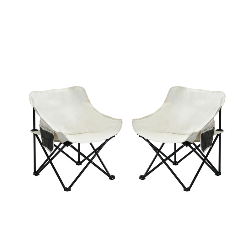 2Pcs, Foldable, Beige, Outdoor Camping Chairs, Carry Bag, Comfortable Cushioned Back, Side Pocket, Heavy - Duty Frame, 264 Pound Support, Picnics, Hiking, Beaches 2Pcs Foldable Beige Chairs With Bag