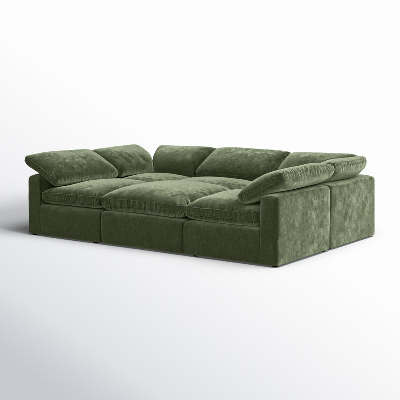 Canapé et méridienne rembourrés 6 pièces Wonardo, Tissu vert Sagano