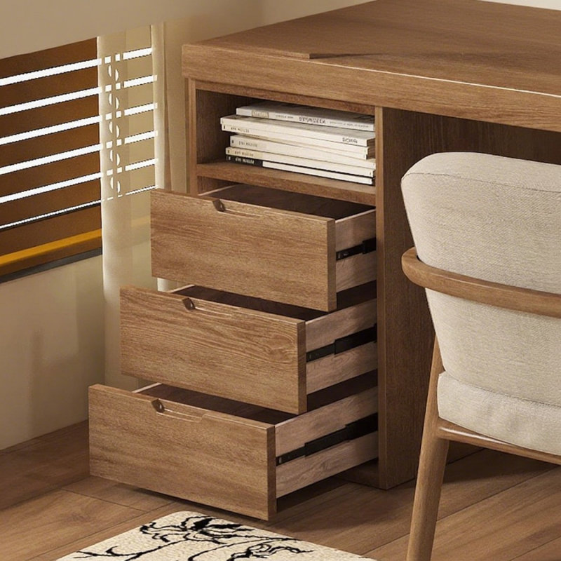Bureau rectangulaire à 3 tiroirs en bois massif brun noisette, H 70,87 po x l 94,49 po x P 23,62 po, Retour à gauche