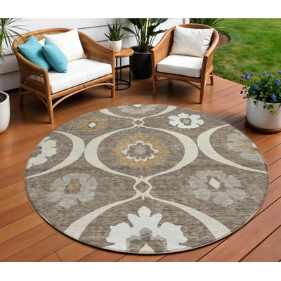 Tapis intérieur lavable rond 8 pi beige et taupe