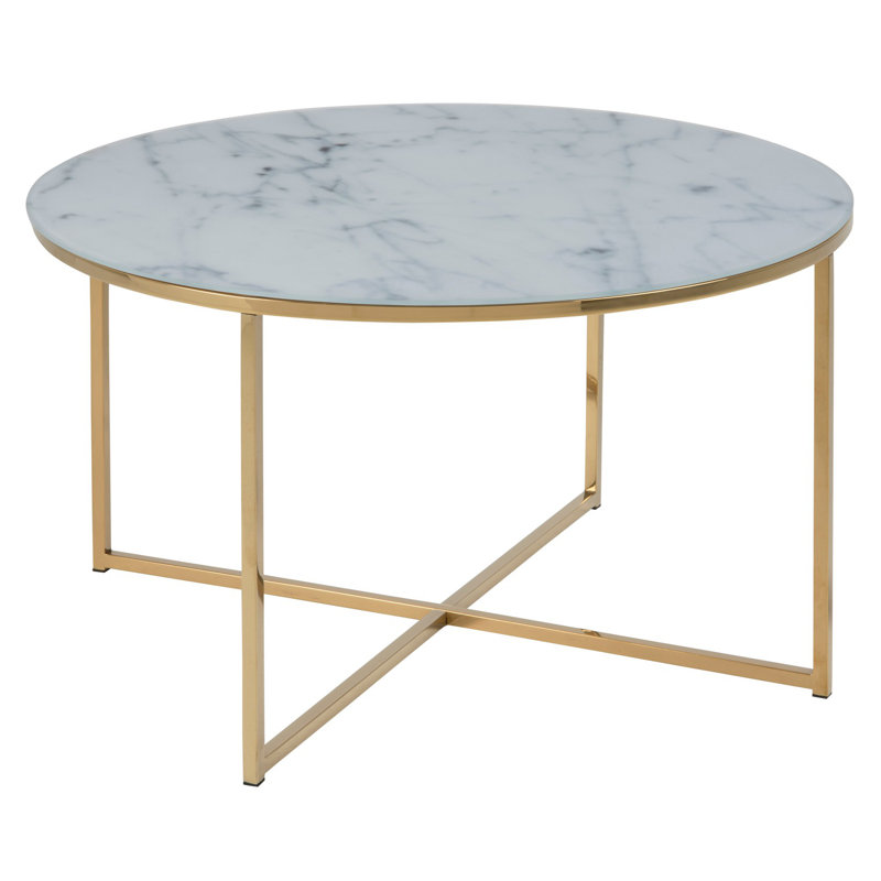 Elkland Cross Legs Coffee Table, 45cm H x 80cm L x 80cm D, White Top/Gold Base