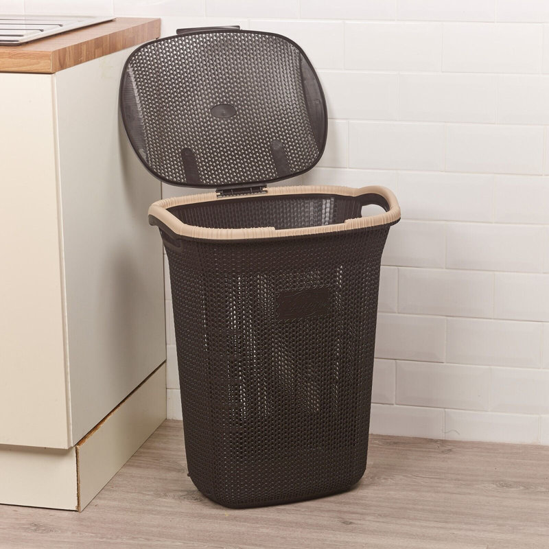 Plastic Laundry Basket with Handles, Dark Brown
