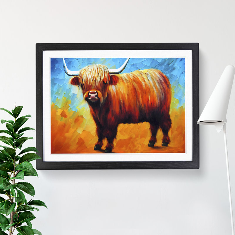 Highland Cow Vol.1 Abstract - Single Picture Frame Painting, Black, 46cm H x 64cm W x 2cm D