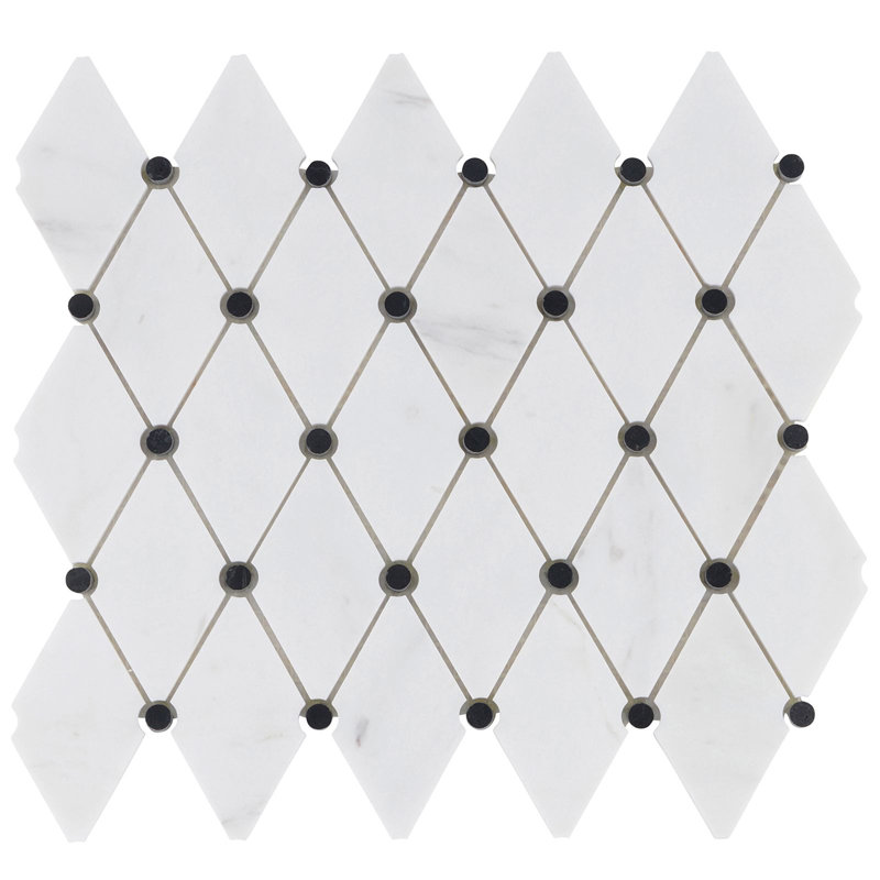 11.5" x 12.75" Marble Mosaic Tile, White/Black