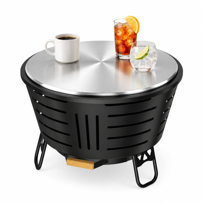 Foyer d'extérieur sans fumée 26 po - Foyer d'extérieur au bois en acier inoxydable à triple combustion avec poêle à griller, cendrier et support | Ensemble de foyer d'extérieur pour patio et cour arrière