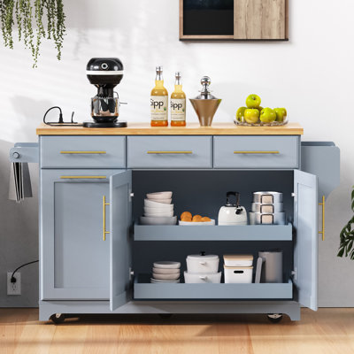 Îlot de cuisine polyvalent avec organisateurs coulissants, abattants et multiples options de rangement, parfait pour les cuisines et les salles à manger modernes.