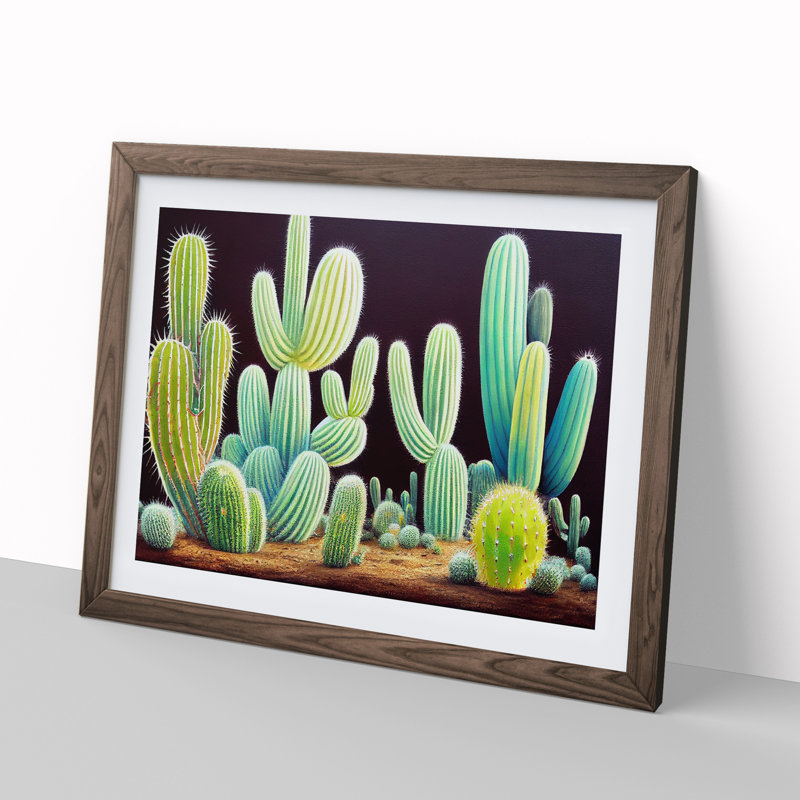 Legendary Cactus - Single Picture Frame Print, 46cm H x 64cm W x 2cm D, Walnut Framed