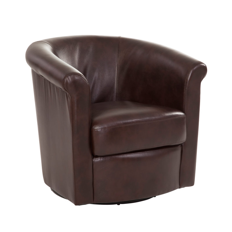 Pinehill Marvel Faux Leather 360 Swivel Barrel Chair, Walnut Brown Faux Leather