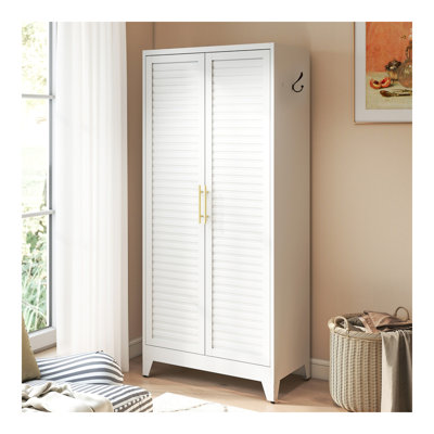 Garde-robe en métal blanc avec 2 portes, armoire de rangement portative de 71 po de hauteur pour chambre à coucher, garde-robe légère pour petits appartements, dortoir, locataires, acier laminé à froid, assemblage facile