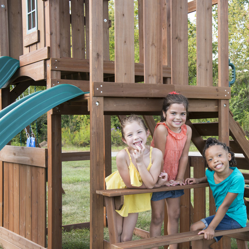 Knightsbridge Deluxe Wooden Backyard Swing Set with Slides and Swings
