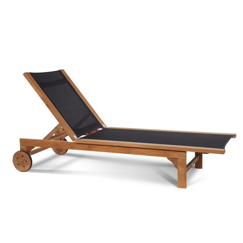 Montauk Sun-lounger Reclining Teak Chaise Lounge, Black