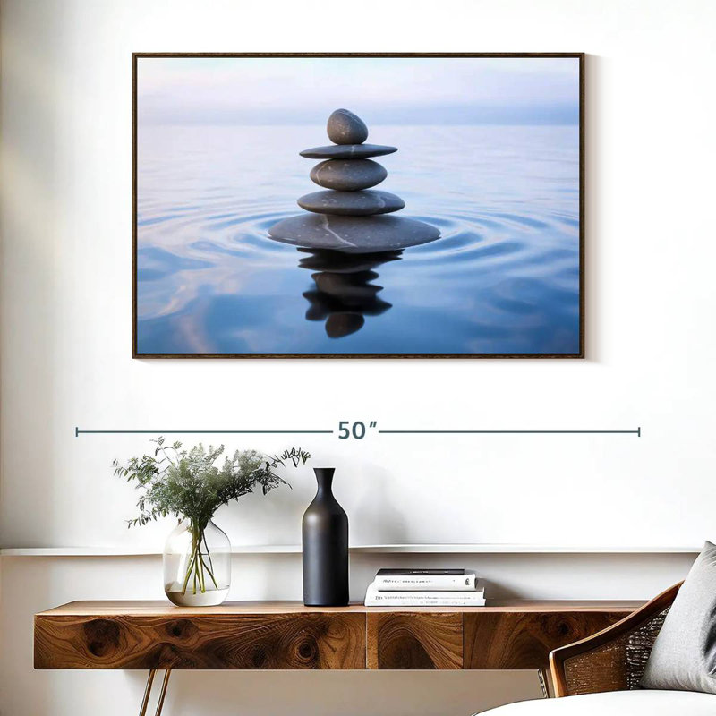Zen Stone Balance, Cadre flottant noyer, 40 po x 27 po