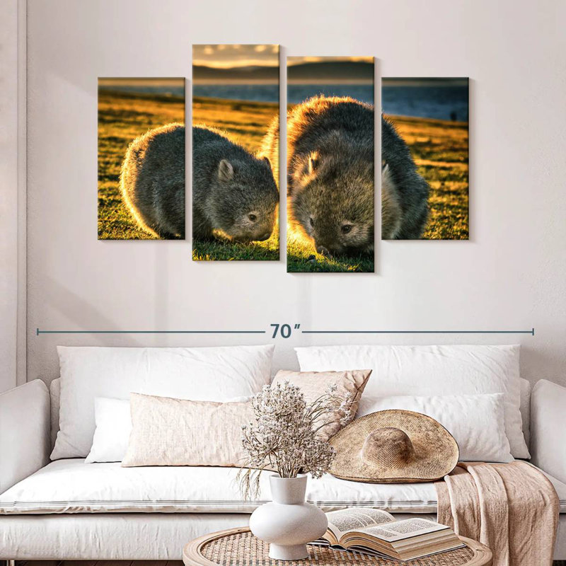Wombats sur le terrain, H 32 po x l 52 po