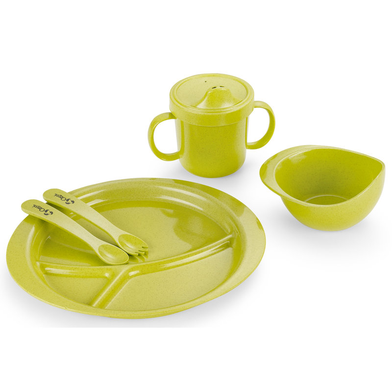 Ensemble de vaisselle en terre pour enfants, fabriqué à partir de matériaux d'origine végétale et naturels, Vert