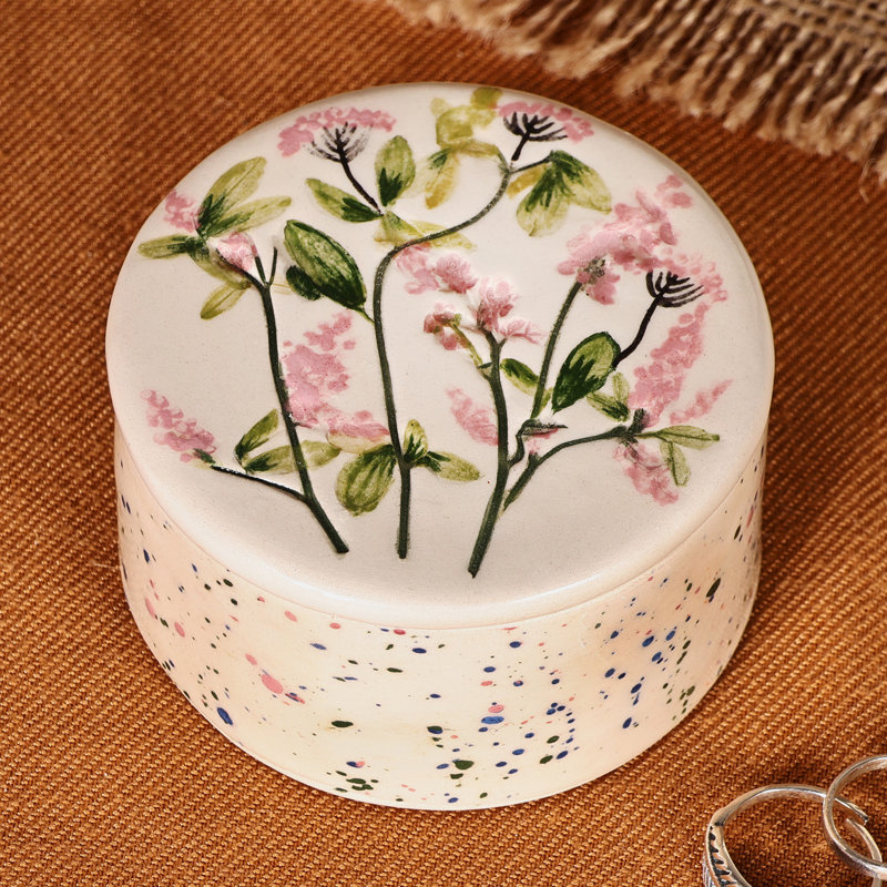 Lark Manor Handmade Flowers And Dots Ceramic Jewellery Box