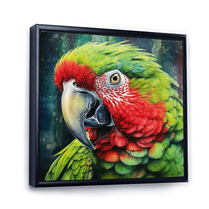 Perroquet tropical au paradis IV sur toile, 16" H x 16" W, Cadre flottant noir