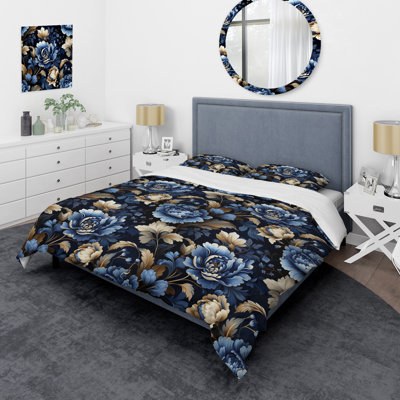 Ensemble de housse de couette Regal Cobalt Blue Damask Ii Victorian