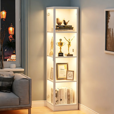 4-Tier Corner Display Cabinet with 3 Color Light, Display Case for Playroom, Bedroom