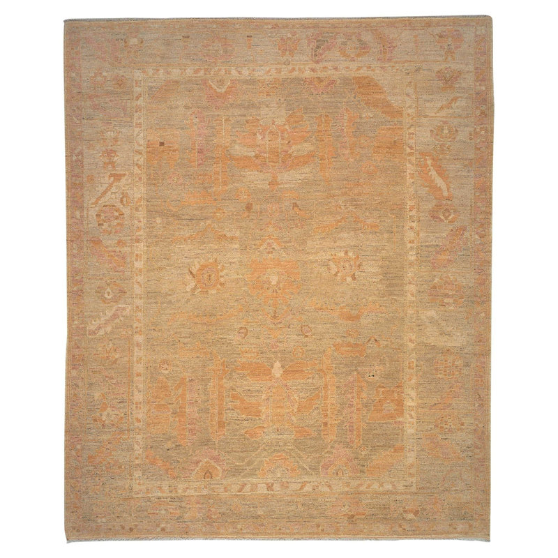 Navereh Wool Oriental Area Rug in Gold/Neutral/Taupe, Rectangle 6' x 9'