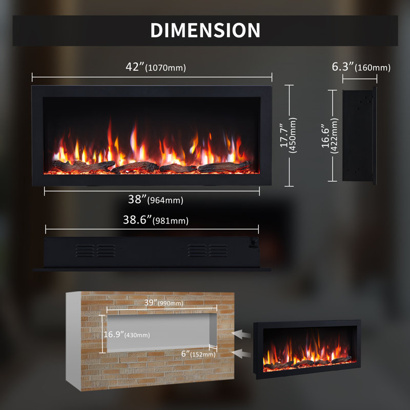 Lume 42" Smart Linear Electric Fireplace - Clean Hidden Vent Design, Flame With 9 Colors, Recessed In-wall Or Wall-mount Or Free Standing, Compatible With Alexa And Google Assistant, by Puraflame