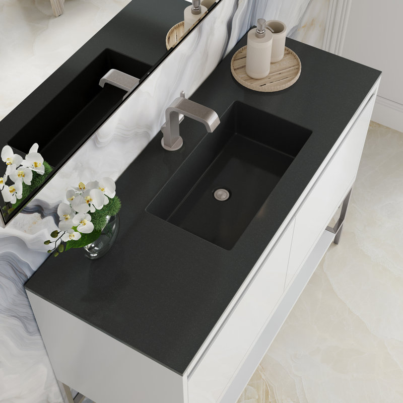 Mantova 47.25'' W Single Vanity, Charcoal Black, Glossy White/Champagne Brass