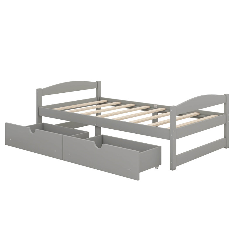 Lit plateforme avec deux tiroirs, Gris