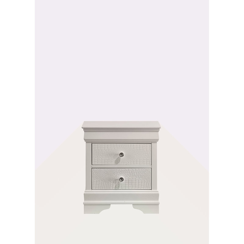 Table de chevet 2 tiroirs de style moderne en bois, Blanc