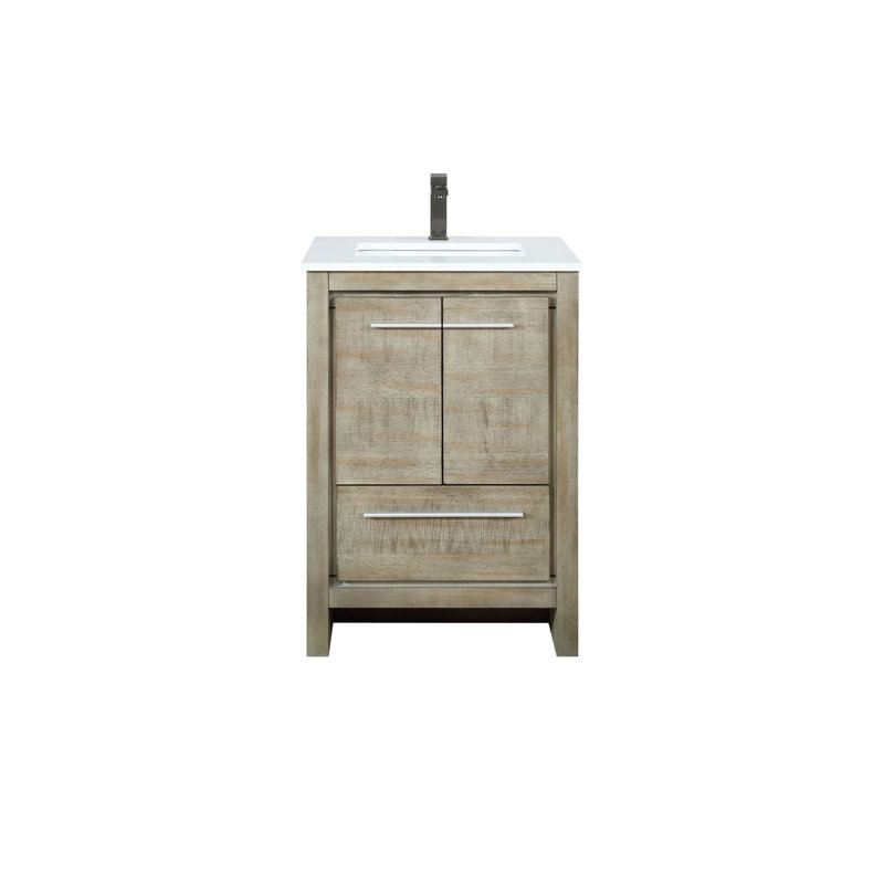 Meuble-lavabo rustique en acacia 24 po X P 20 po D, dessus en marbre de culture et robinet en métal, Bois d'acacia