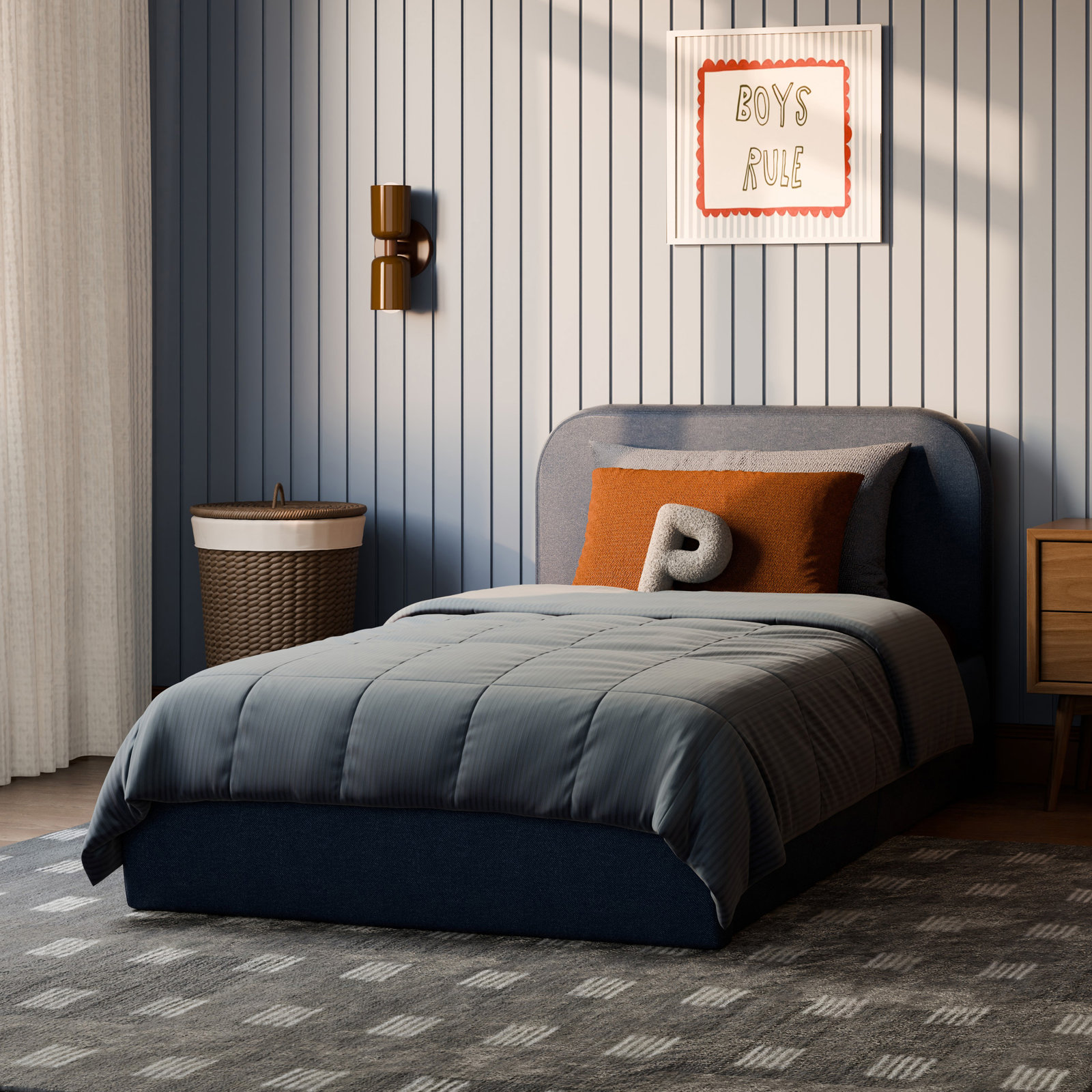 Nara Open-Frame Bed, Performance Navy Eco-Twill, Twin